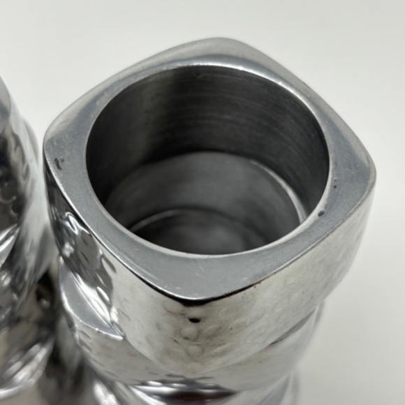 Set of 12 Pewter Metal Napkin Rings Hammered Style Square with Large Round Hole - Picture 3 of 7